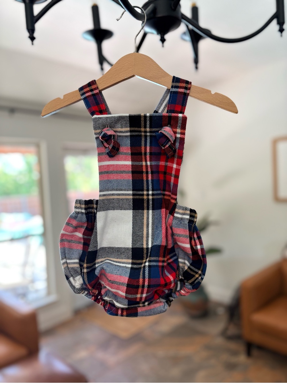 Plaid Bubble Romper Overalls for Kids - Red & Blue 9-12 months